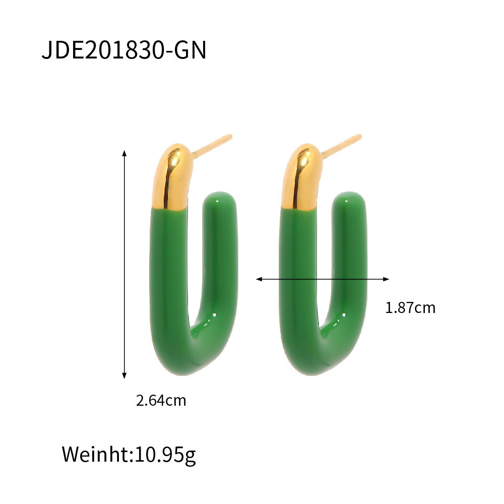 Elegant Geometric Stainless Steel U-Shape Earrings - Colorful Macaron Finish