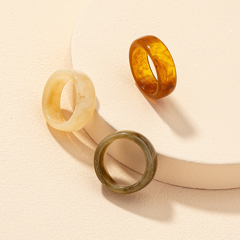 Wholesale Fashion Resin Ring Set - 3 Piece Wide Band Summer Jewelry Collection
