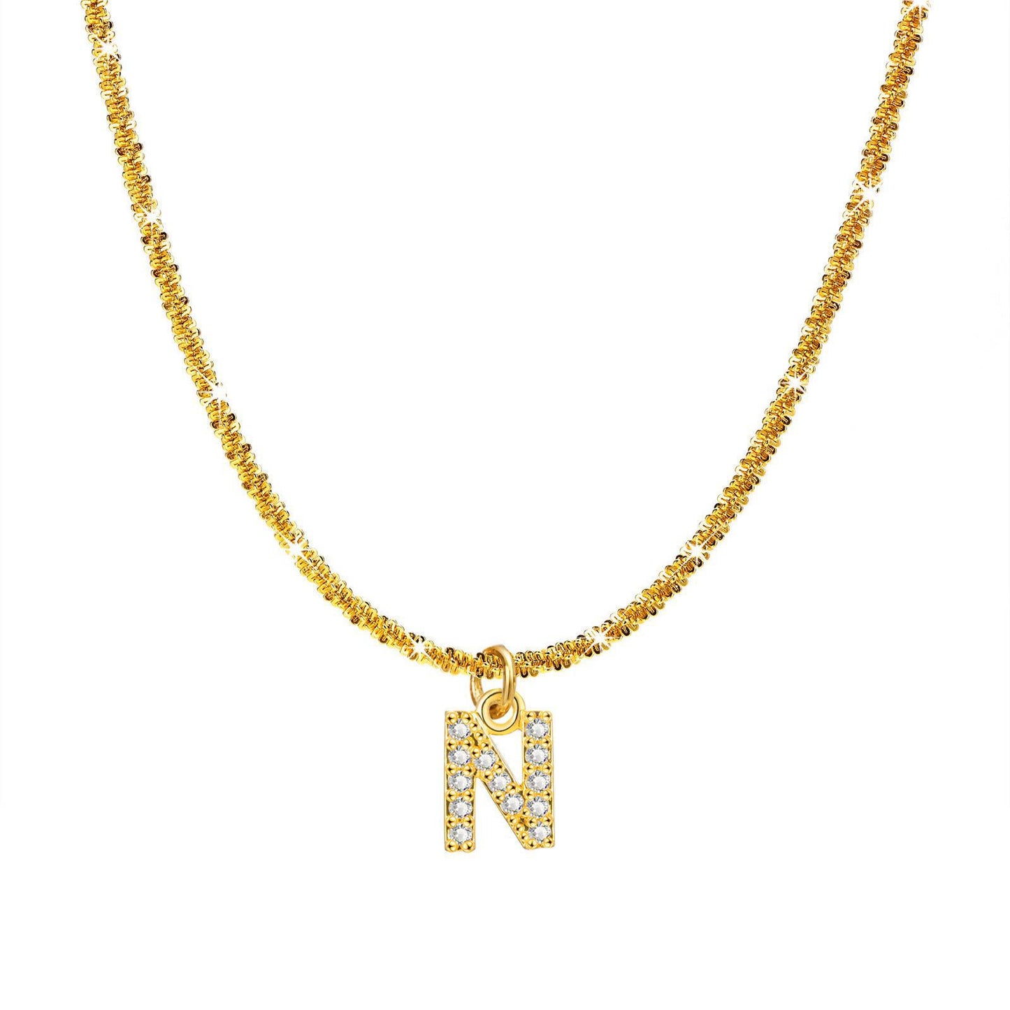 IG Style 18K Gold Plated Zircon Letter Pendant Necklace with Snowflake Chain