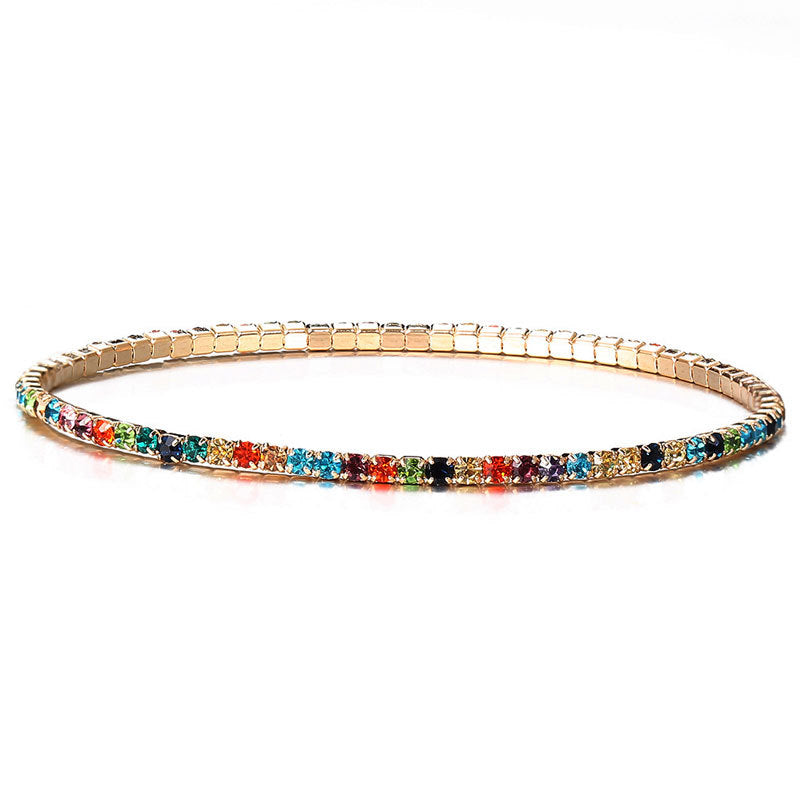 Simple Multicolor Rhinestone Elastic Bracelet 2mm Bling Chain
