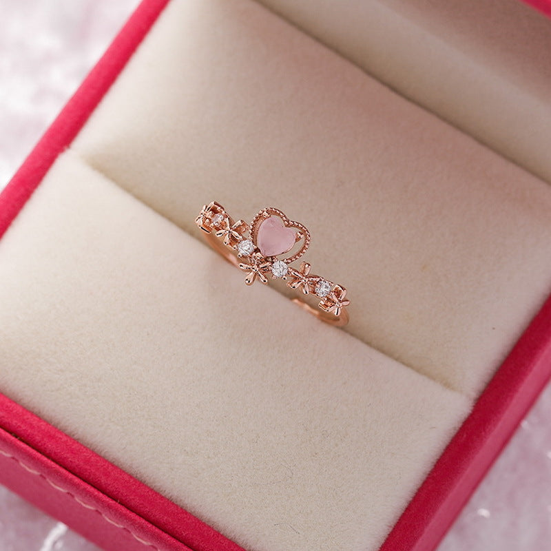 Korean Fashion Crystal Zircon Flower Adjustable Ring
