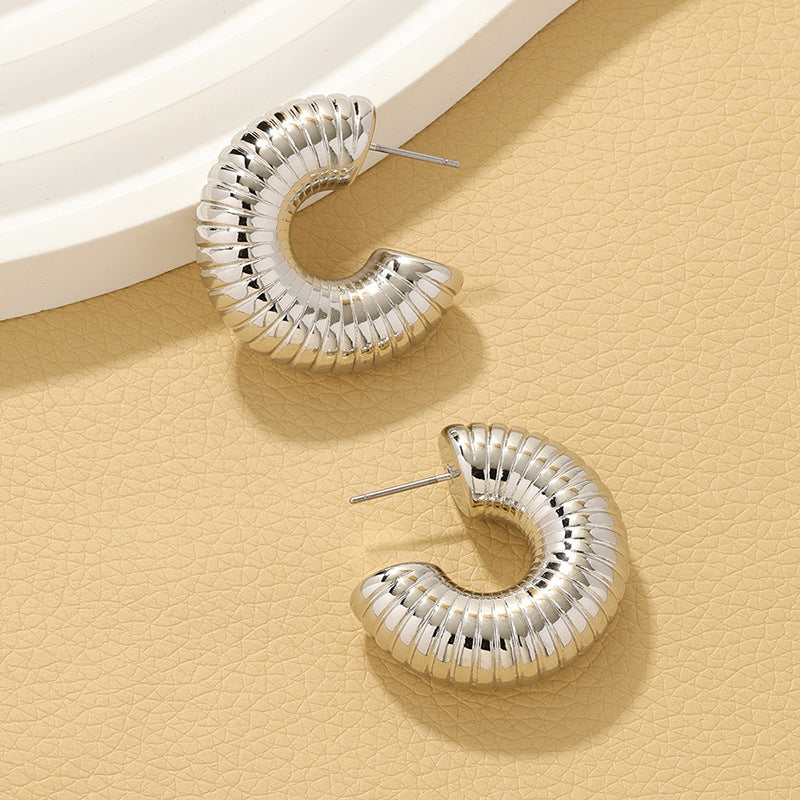 IG Style C Shape Textured Alloy Hoop Earrings