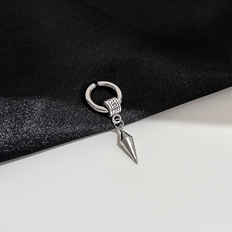 Men's Hip Hop Titanium Steel Blade and Cross Key Hoop Earrings