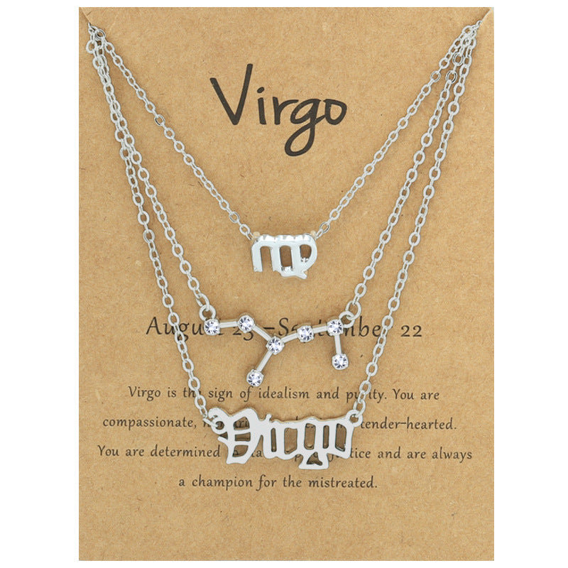 Alloy Geometric Circle Pendant Necklace & Zodiac Symbol Pendant Necklace Set for Women
