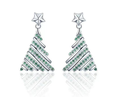 Fashion Rhinestone Christmas Tree Cane Earrings for Women