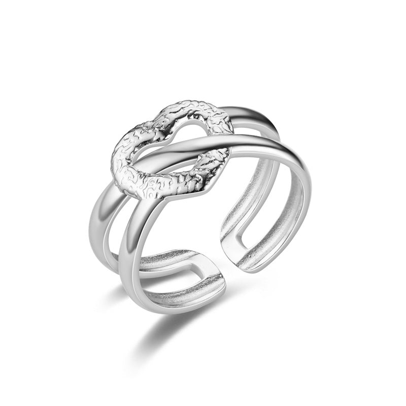 Fashion Vintage Heart Snake Titanium Steel Open Ring for Couples