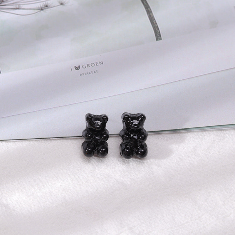 1 Pair Cartoon Bear Resin Rings and Candy Color Bear Stud Earrings for Women