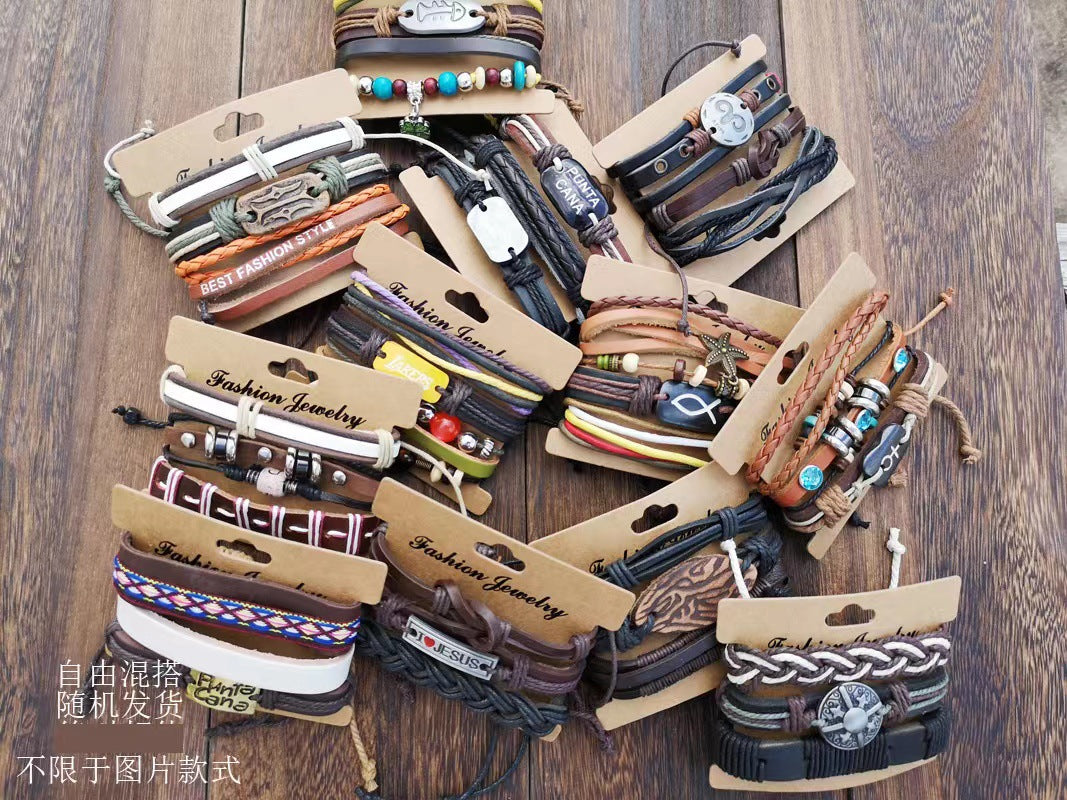 Unisex Geometric Leather Punk Bracelet Set