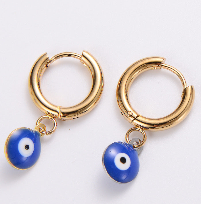 Simple Style Evil Eye Gold Plated Stainless Steel Earrings Set