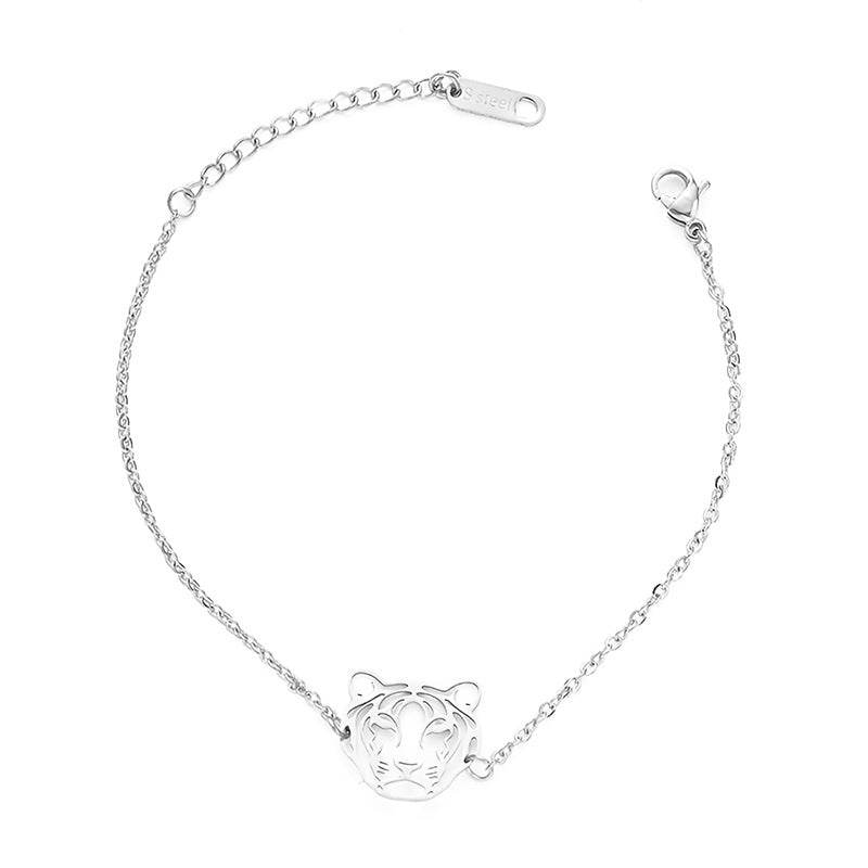 Fashion Hollow Tiger Pendant Titanium Steel Necklace 18K Gold Plated Chain