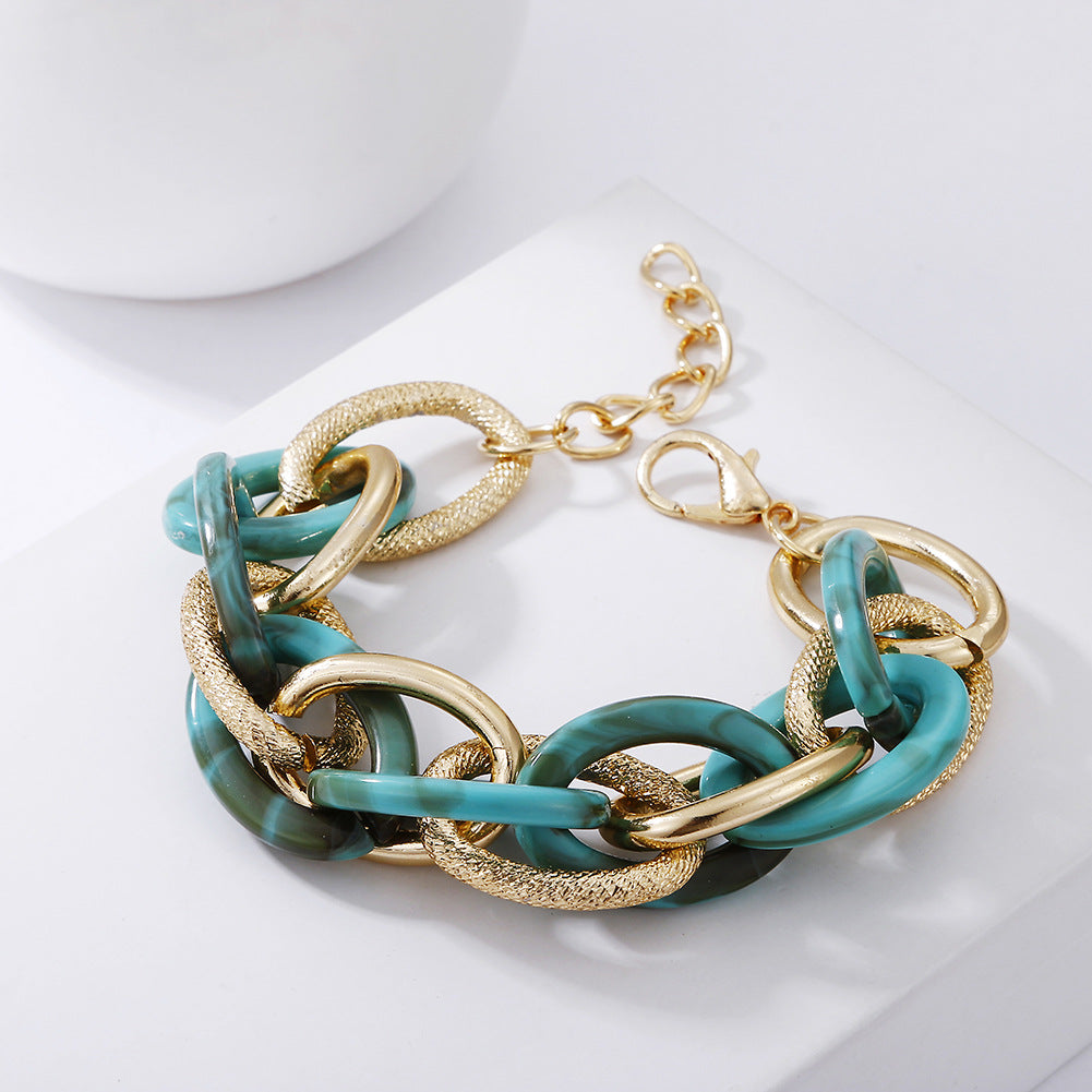 Geometric Multi-layer Metal and Acrylic Leopard Print Bracelet