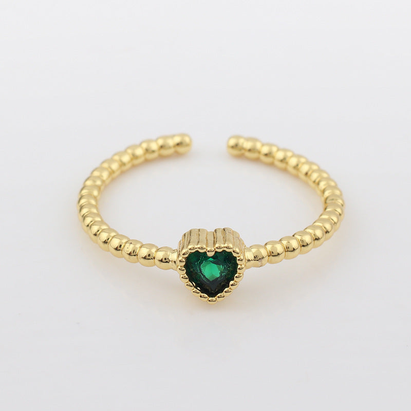 Fashion Heart Shape 18k Gold Plated Multicolor Zircon Open Ring