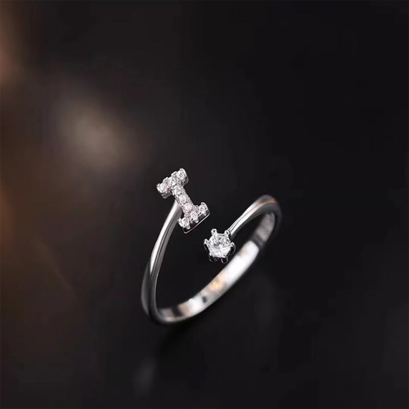 26 English Letters Zircon Sterling Silver S925 Adjustable Ring Jewelry