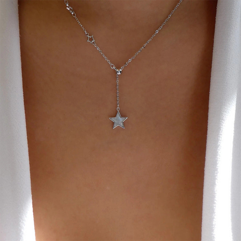Simple Fashion Double-Layer Alloy Star and Moon Pendant Necklace