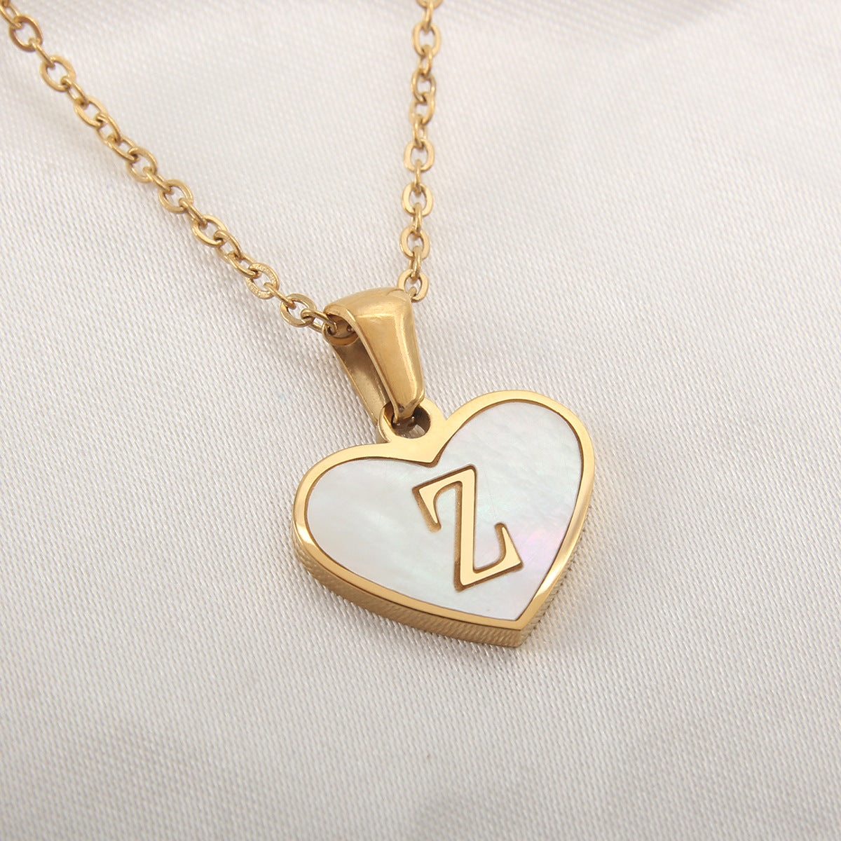 Elegant Heart Shell Initial Pendant Necklace - Gold Plated Stainless Steel