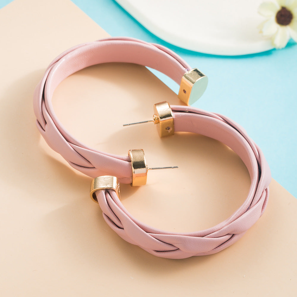Fashion C-Shaped Multicolor Bohemian PU Leather Alloy Hoop Earrings