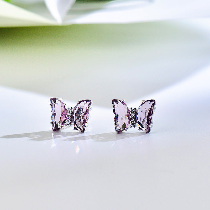 Gradient Multicolor Butterfly Crystal Stud Earrings in Sterling Silver
