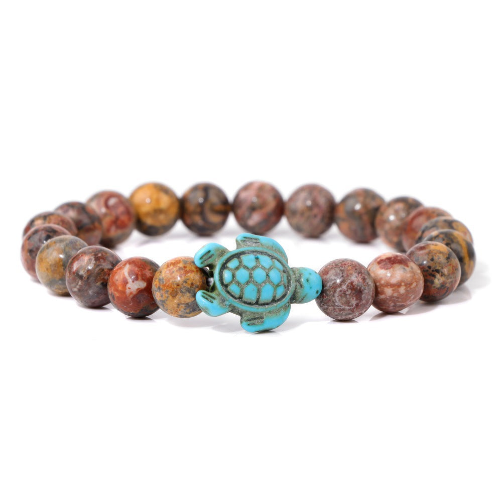 Retro Tortoise Agate and Natural Stone Beaded Bracelet