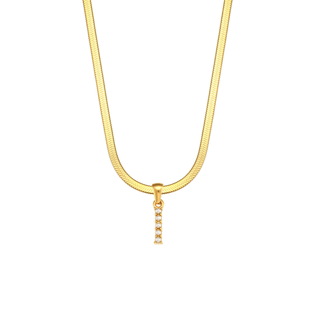Elegant Letter Pendant Necklace with 18K Gold Plated Snake Chain and Artificial Pearls