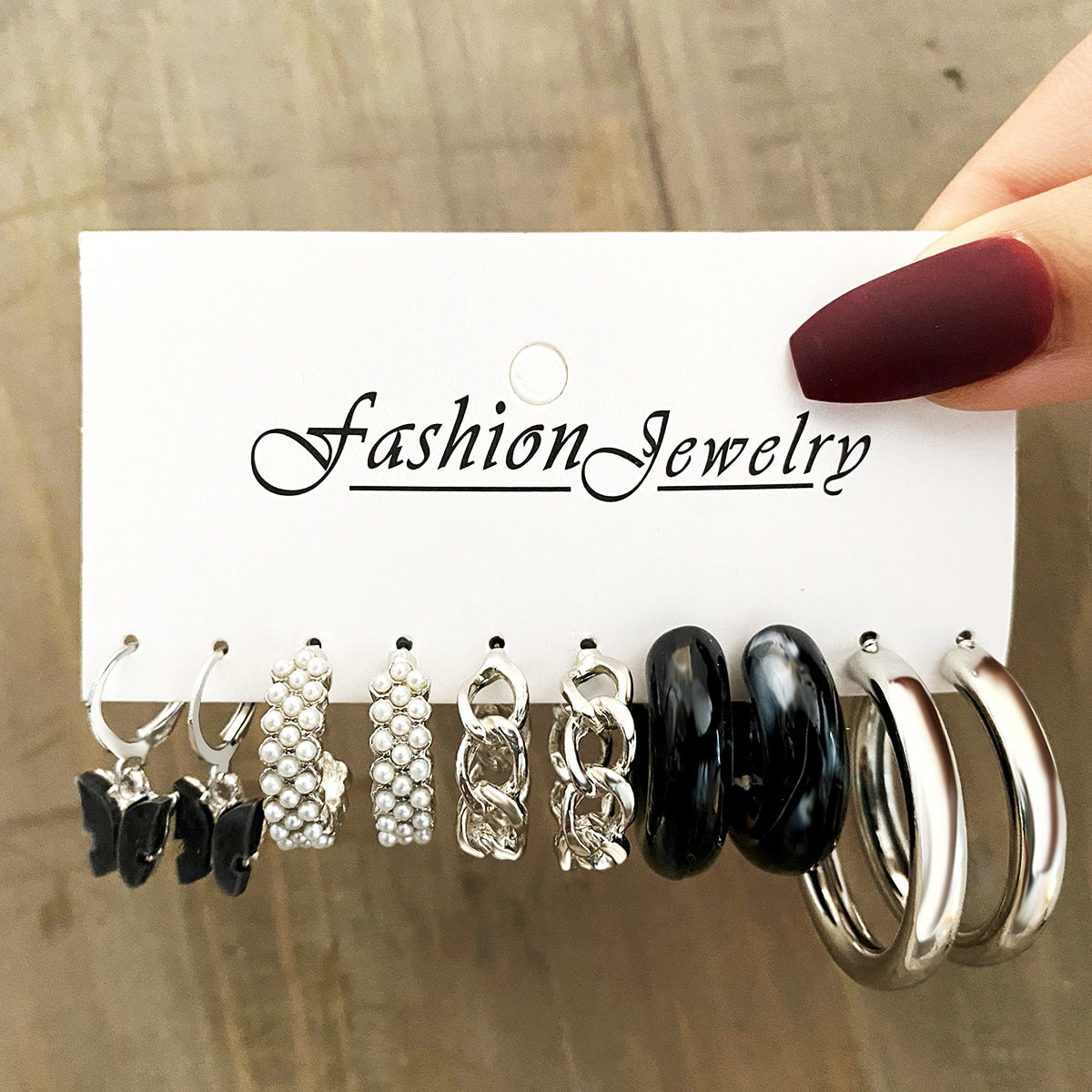 Geometric Heart & Checkerboard Pattern Earrings Set - 6 Pairs