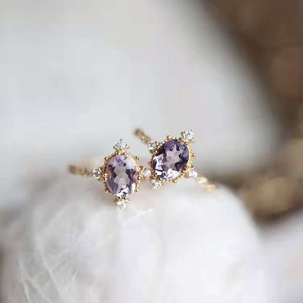 Simple Square Sterling Silver Amethyst Crown Ring