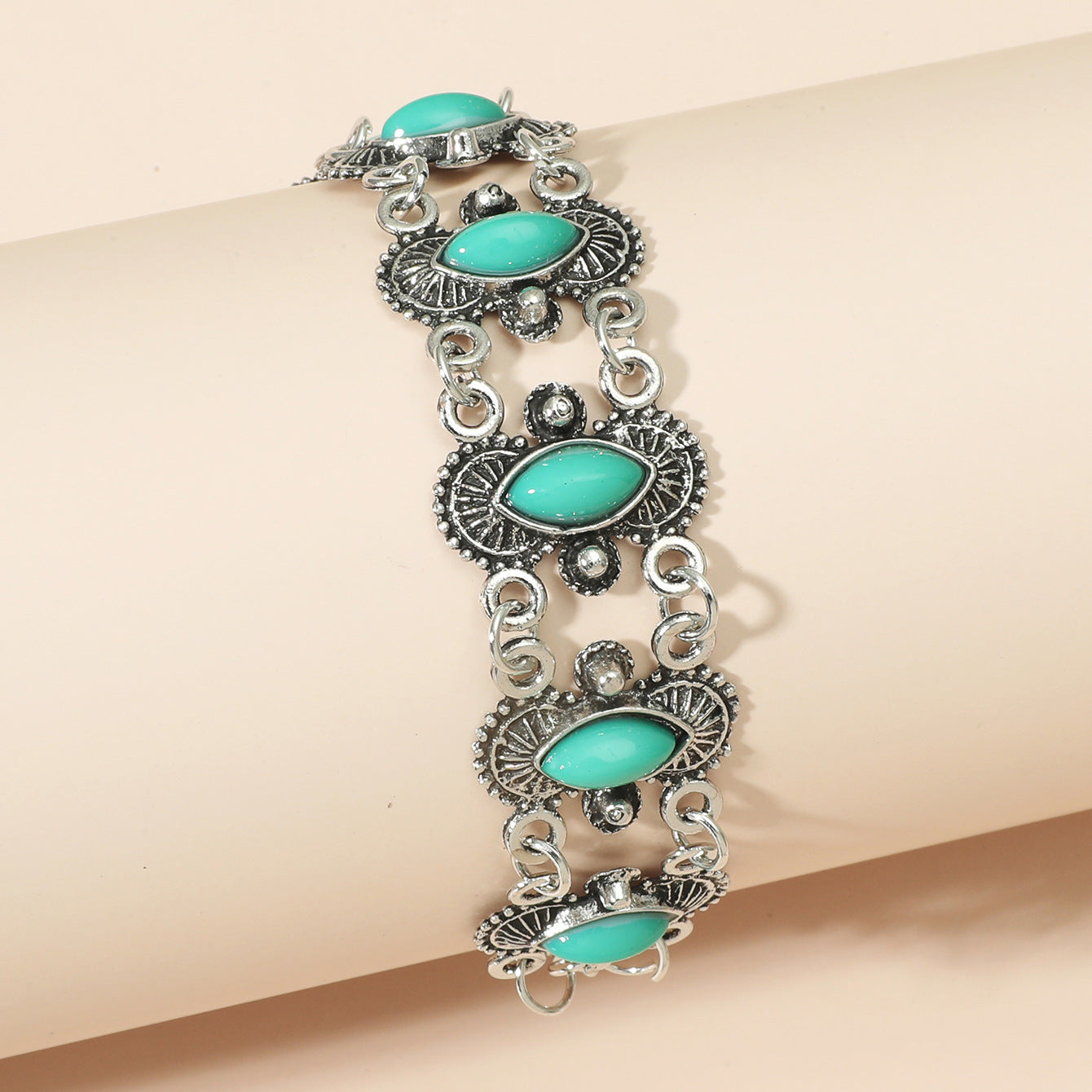 Simple Geometric Turquoise Resin Inlay Women's Bangle Bracelet