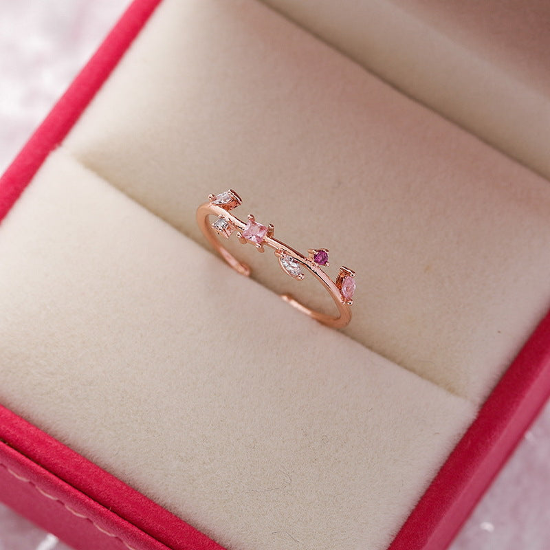 Korean Fashion Crystal Zircon Flower Adjustable Ring