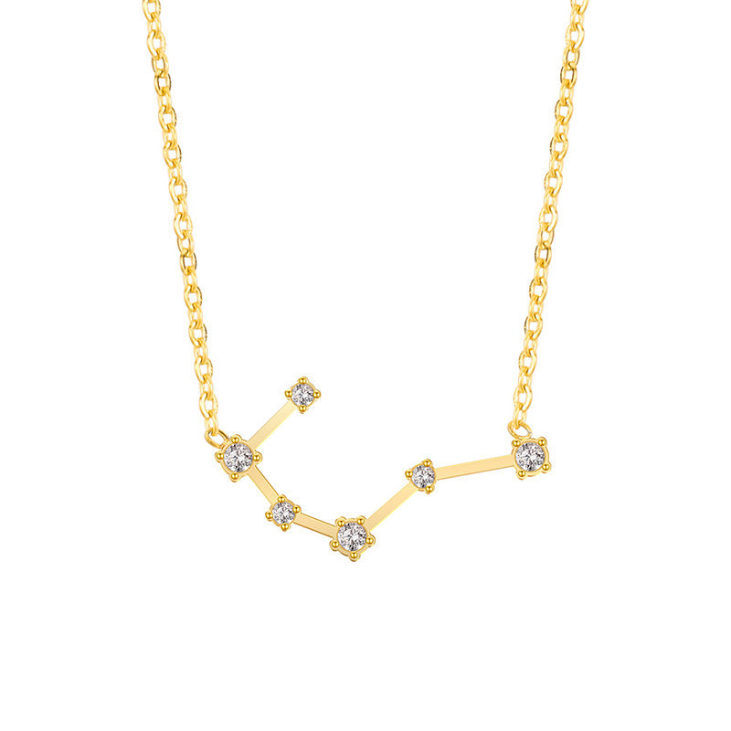 Zodiac Constellation Zircon Inlay Stainless Steel Necklace - Gold & Silver Options