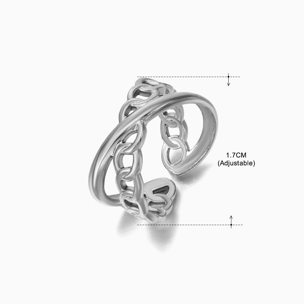18K Gold Plated Asymmetrical Open Cross Chain Design Stainless Steel Ring