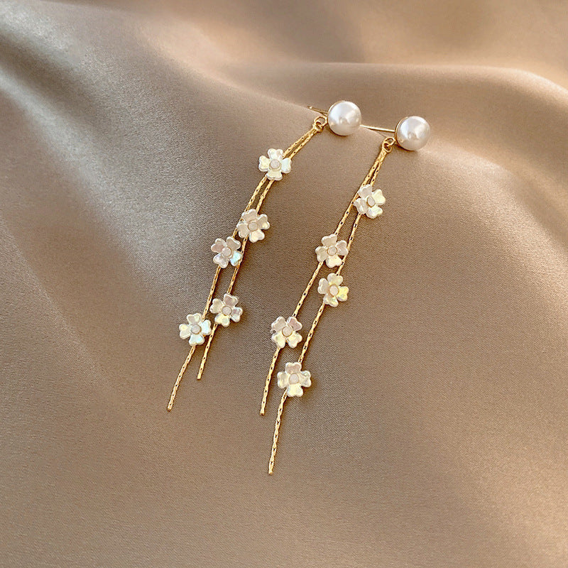 Elegant Tassel Butterfly Pearl Crystal Drop Earrings