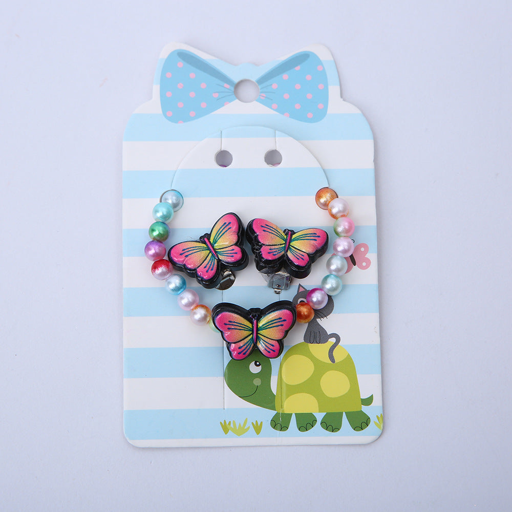 Cartoon Rainbow Butterfly Acrylic Resin Jewelry Set for Girls - Necklace, Earrings, and Bracelet