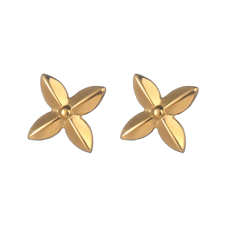 1 Pair Minimalist Flower Inlay 18k Gold Plated Stainless Steel Pearl Rhinestone Stud Earrings