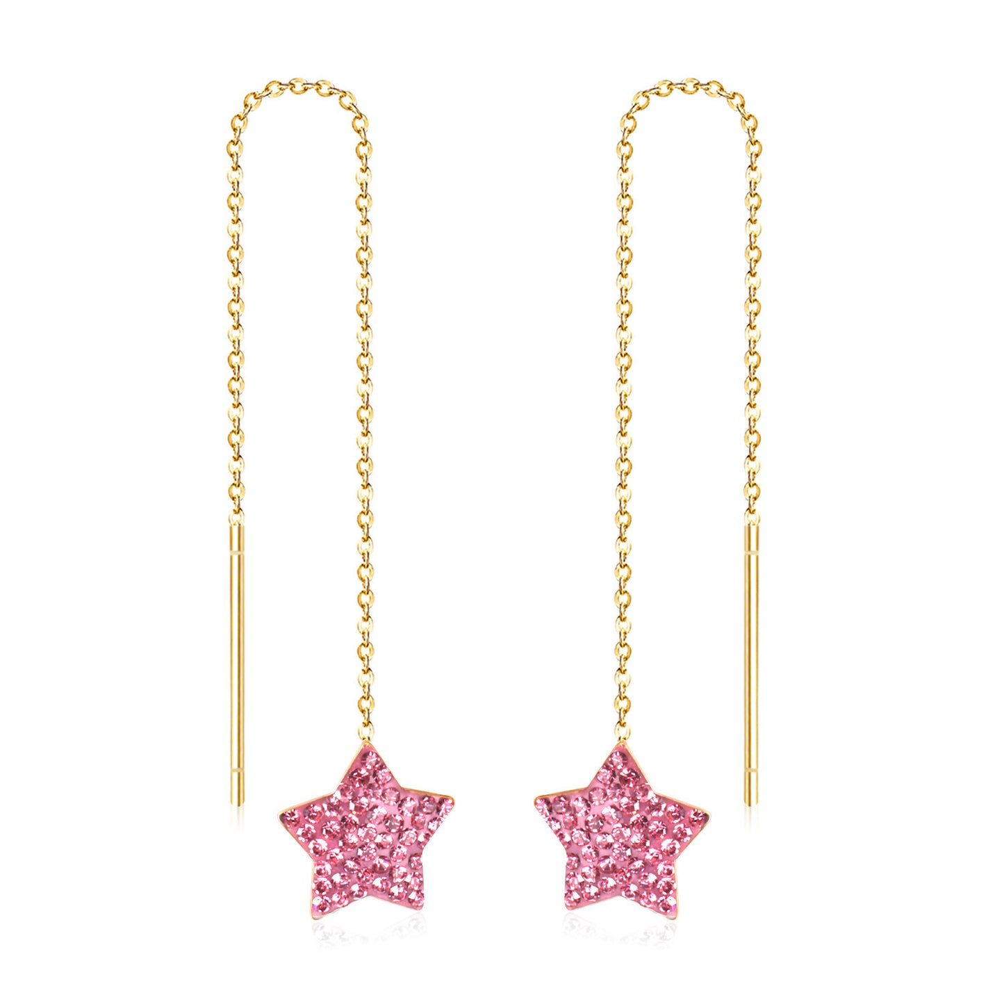 Fashion Star Stainless Steel Long Chain Star Drop Earrings