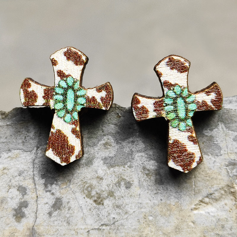 Retro Cactus Leopard Wood Women's Earrings