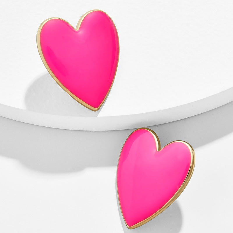 European American Multicolor Peach Heart Drop Earrings
