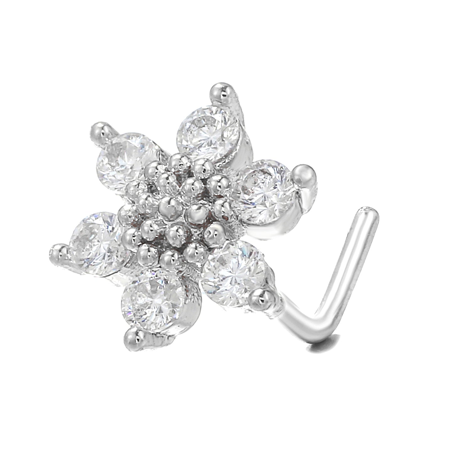 Fashion Animal Palm Brass Inlay Zircon Nose Studs with 20g Stainless Steel L Bar Piercing Jewelry