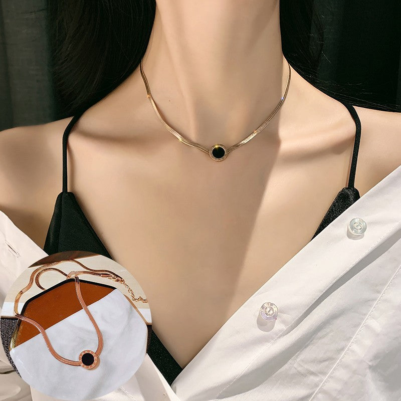 Fashion Titanium Steel Clover & Gourd Pendant Necklace with Shell Inlay and Tassel Design