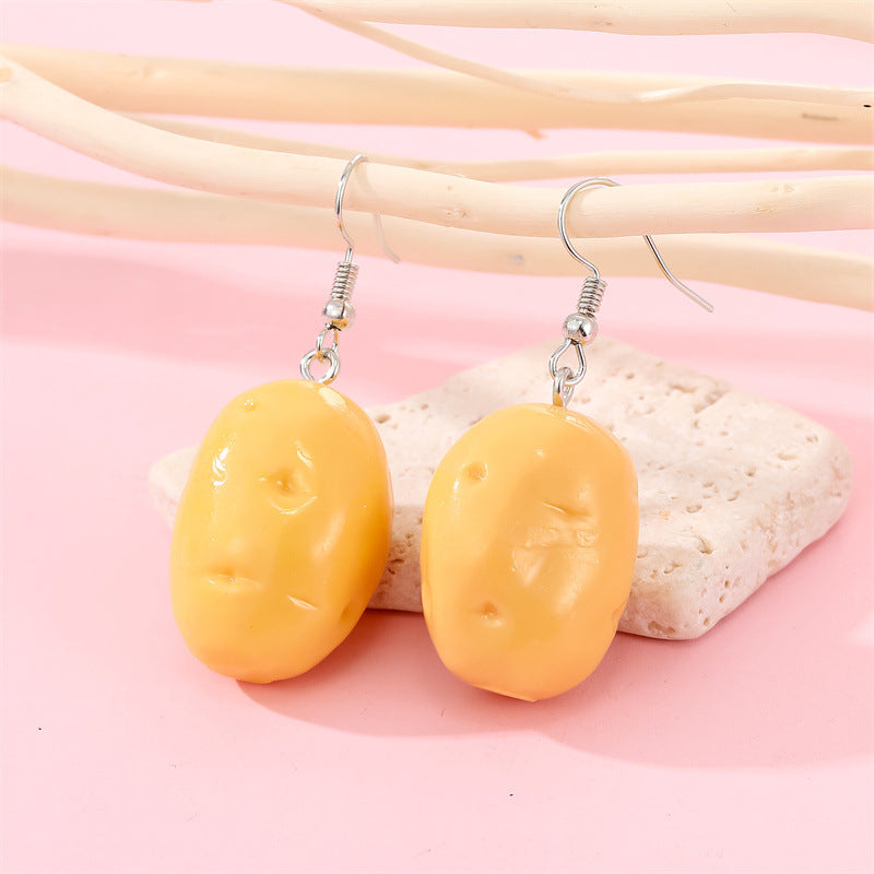 Creative Resin Vegetable Earrings - Potato, Corn & Sunflower Design