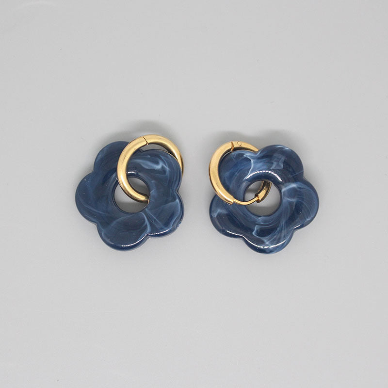 Retro Cute Acrylic Flower Drop Earrings with Metal Hoops