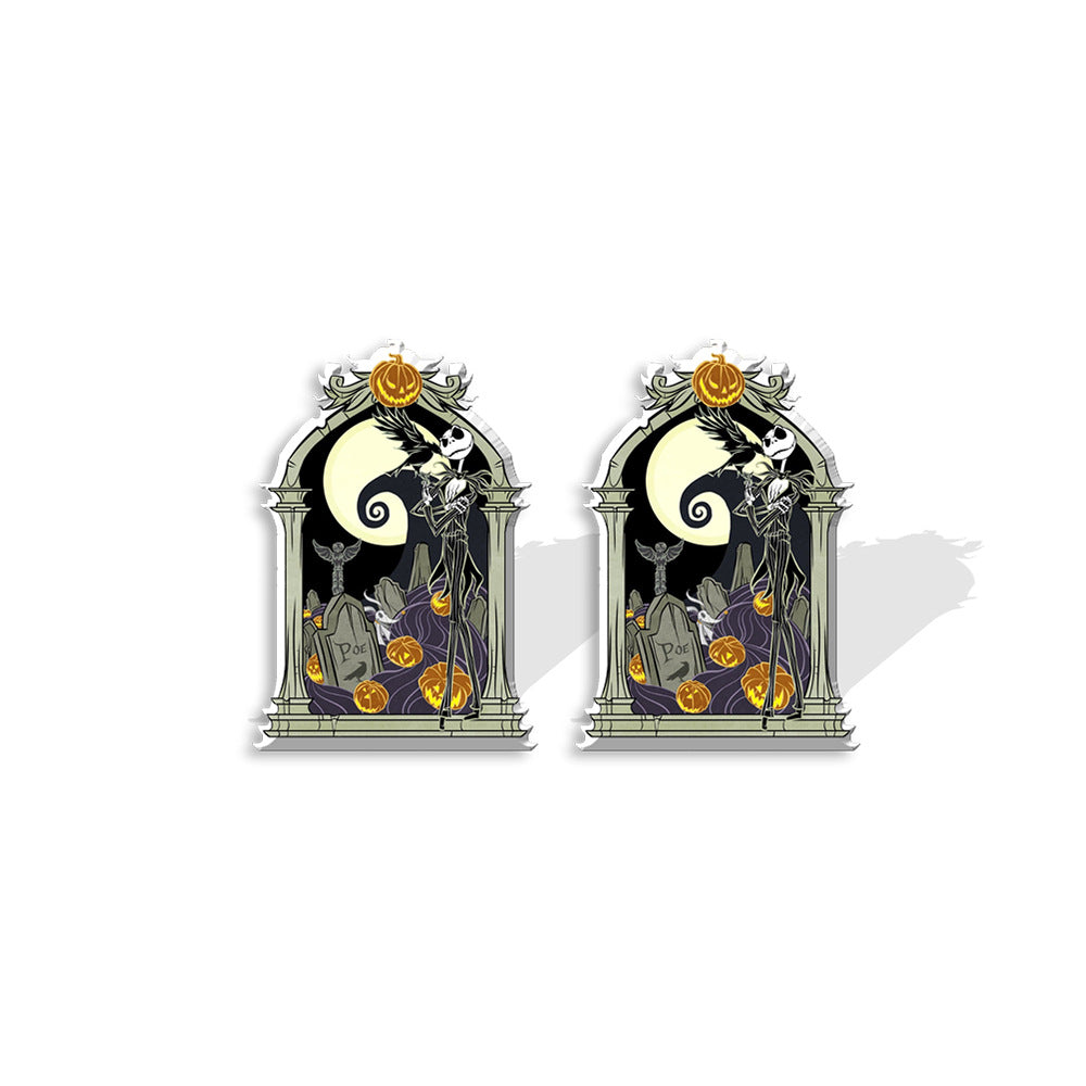 Cartoon Character Acrylic Asymmetric Earrings - Jack Skellington Design