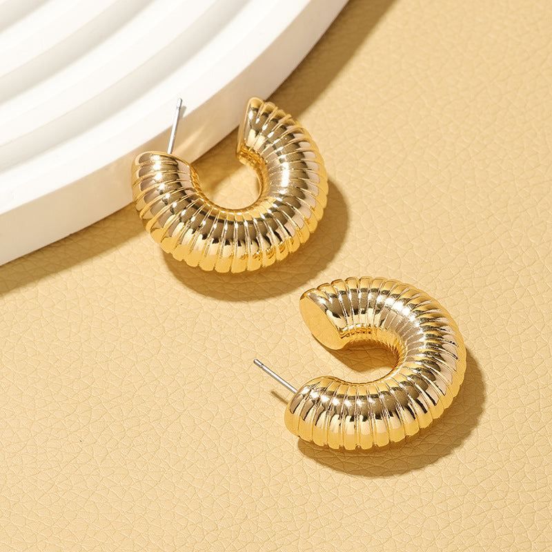 IG Style C Shape Textured Alloy Hoop Earrings