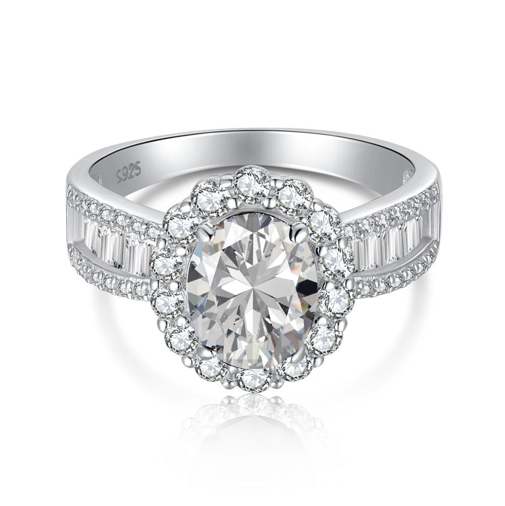 Elegant Geometric Oval Blue Zircon Sterling Silver Ring
