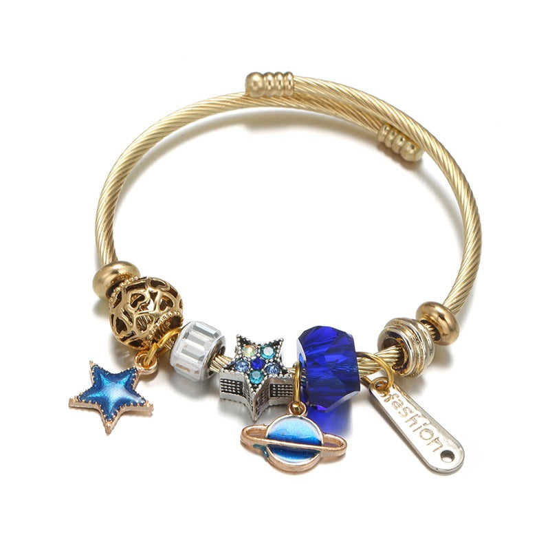 Fashion Butterfly Mosaic Sunflower Pendant Stainless Steel Bangle Bracelet Set