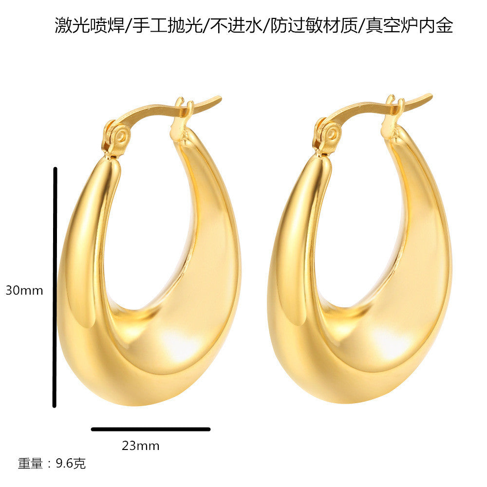 Retro French Style Geometric Water Droplet 18K Gold Plated Stainless Steel Earrings