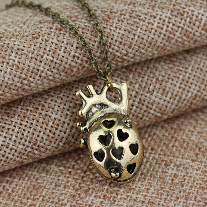 Anatomical Heart Pendant Necklace - Vintage Punk Style Hollow Design