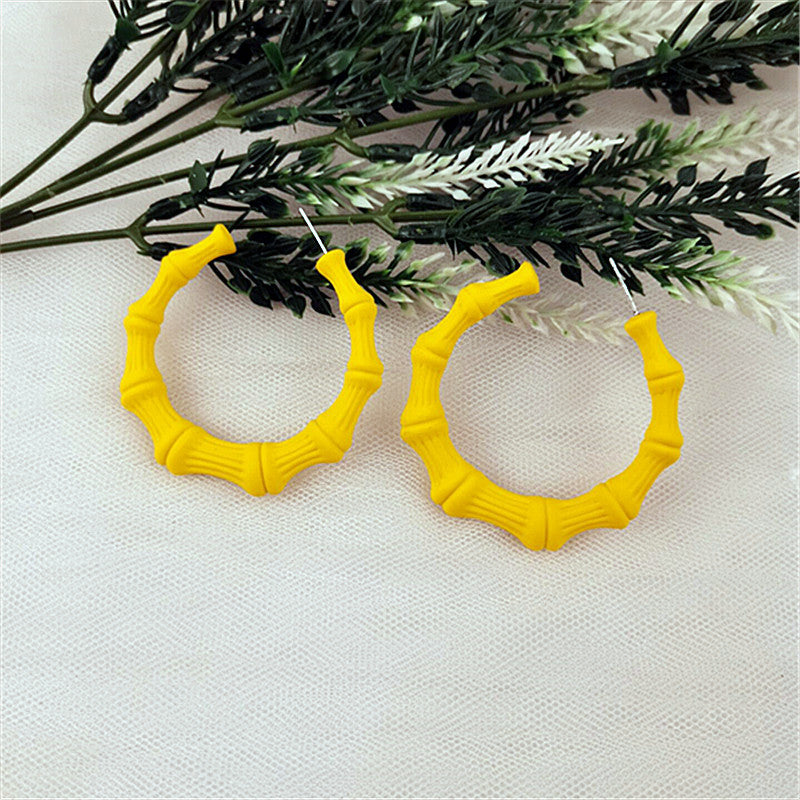 Retro Acrylic Hoop Earrings for Women - Fluorescent Bamboo Design