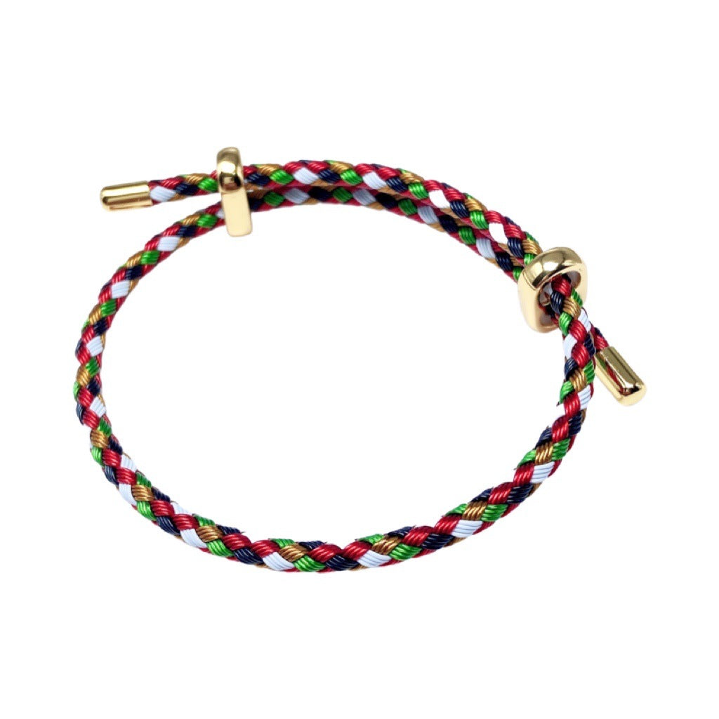 Adjustable Unisex Round Rope Bracelet with Steel Wire and Red String Charm