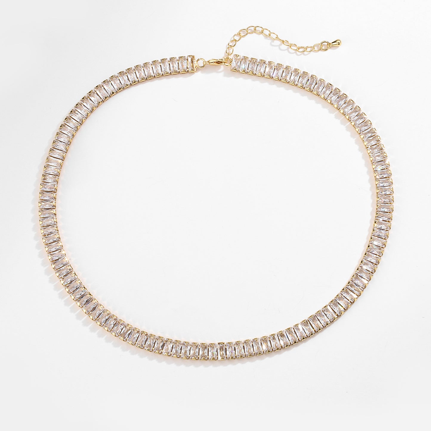 Fashion Full Diamond T Square Zirconia Chain Necklace Copper Jewelry