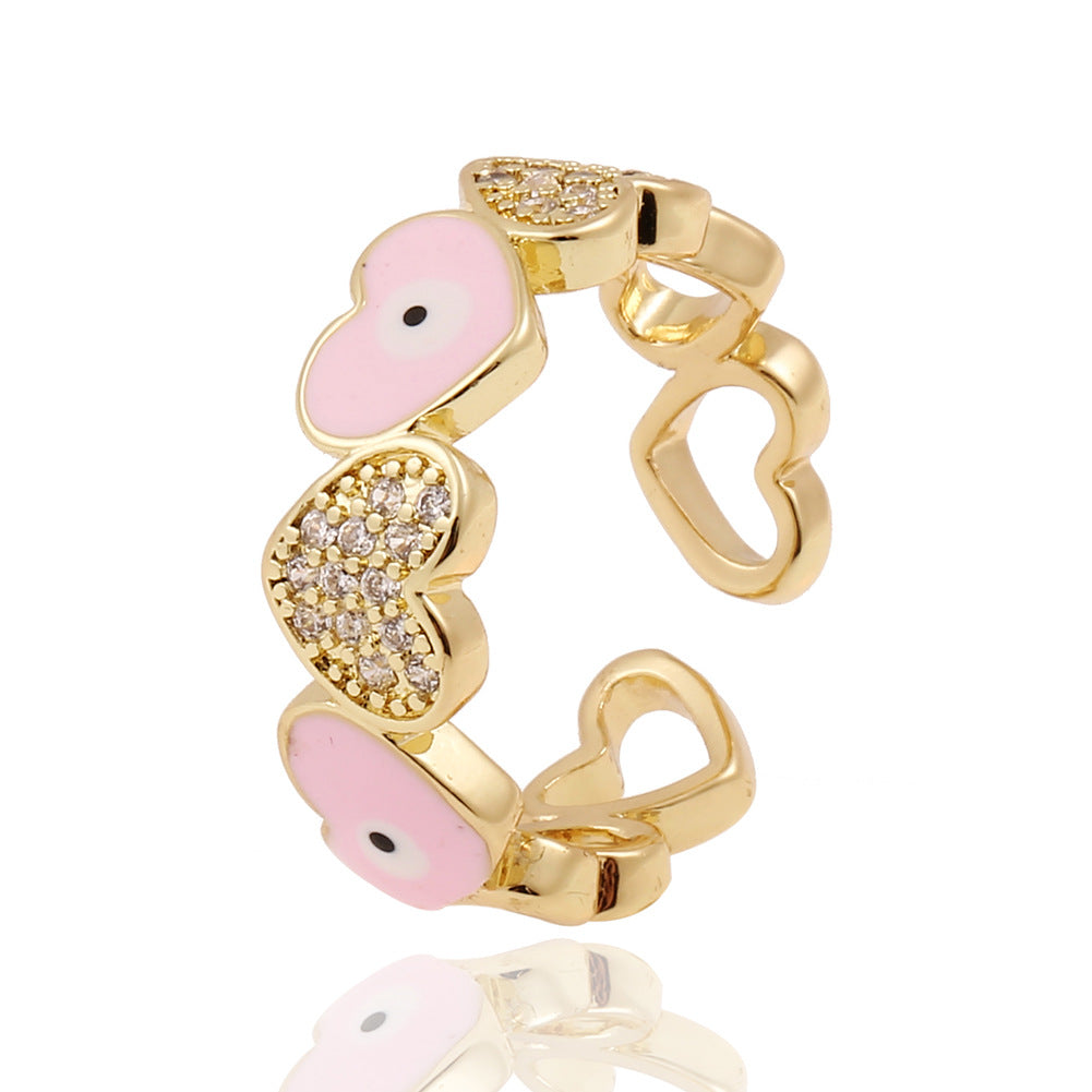 Copper Zircon Heart-Shaped Evil Eye Ring