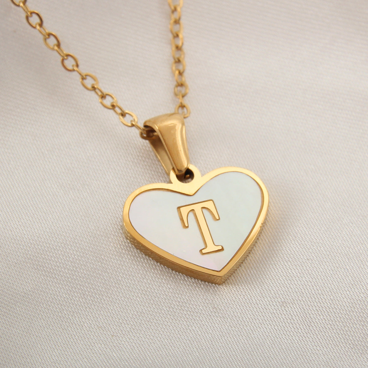 Elegant Heart Shell Initial Pendant Necklace - Gold Plated Stainless Steel